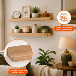 Innoteck Floating Wall Shelf 60Cm Set Of 2 With Raised Front Edge Light Oak - thumbnail 2