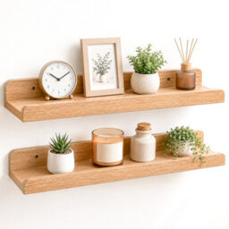 Innoteck Floating Wall Shelf 60Cm Set Of 2 With Raised Front Edge Light Oak - thumbnail 1