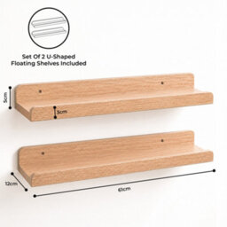 Innoteck Floating Wall Shelf 60Cm Set Of 2 With Raised Front Edge Light Oak - thumbnail 6