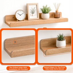 Innoteck Floating Wall Shelf 60Cm Set Of 2 With Raised Front Edge Light Oak - thumbnail 4