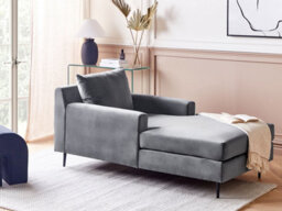 Beliani Chaise Longue Gueret Velvet Grey - thumbnail 2