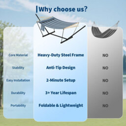 Hammock With Steel Stand, Wooden Spreader Bar, Detachable Pillow & Carry Bag, 450Lbs Capacity For Outdoor Patio Garden Beach - thumbnail 6