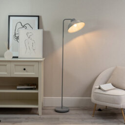 Valuelights Morris Grey Metal Stem Standing Floor Lamp With Angled Dome Shade For Living Room Office