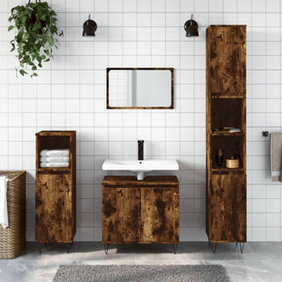 Berkfield Bathroom Cabinet Smoked Oak 58X33X60 Cm Engineered Wood - image 1
