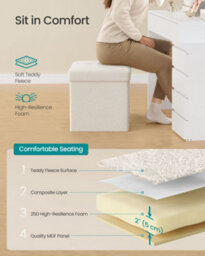 Songmics Folding Storage Ottoman, Storage Box, 38 X 38 X 38 Cm, Ottoman With Removable Lid, Smile Design, Load Up To 300 Kg - thumbnail 4