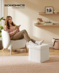 Songmics Folding Storage Ottoman, Storage Box, 38 X 38 X 38 Cm, Ottoman With Removable Lid, Smile Design, Load Up To 300 Kg - thumbnail 2