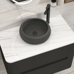 Royal Bathrooms Venice 800mm Matt Nocturne Black Wall Mounted Bathroom Countertop Vanity Unit 2 Drawer With Milan Black Basin - thumbnail 6