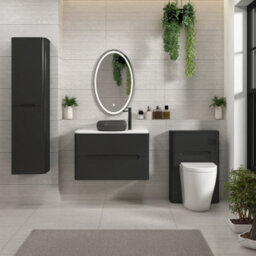 Royal Bathrooms Venice 800mm Matt Nocturne Black Wall Mounted Bathroom Countertop Vanity Unit 2 Drawer With Milan Black Basin - thumbnail 4