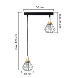 Luminosa Lighting Luminosa Selene Bar Pendant Ceiling Light Black, Gold 2X E27 - thumbnail 2