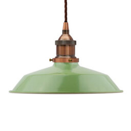 Mint Green Small Trinity Metal Painted Dome Pendant Light With Antique Copper Lamp Holder And Brown Twisted Cable - Se Home - thumbnail 1