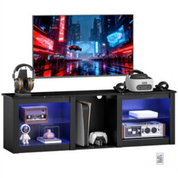 "160Cm Tv Unit Led Lights For 65"" Tv Modern Tv Stand Cabinet Black"