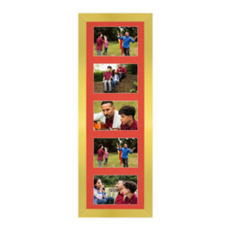 AK Frames 26X8 Gold Sleek Multi Photo Frame With Poppy Red Mount - Holds 5 Apertures (5X) 6X4 Photos