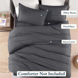 Bedlooms Grey Plain Dyed Duvet Cover Complete Bedding Set, Breathable & Anti-Allergic Microfiber, Double 200X200Cm - thumbnail 3
