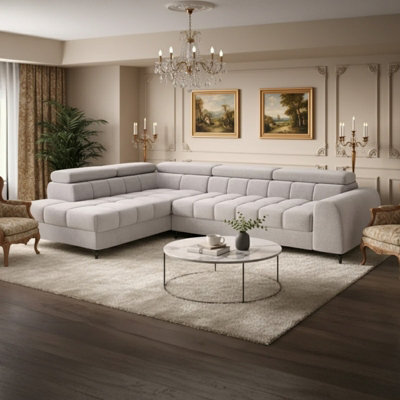 Aurelio L Shape Corner Sofa Bed With Storage And Adjustable Headrests, Modern Sleeper Sofa 268X204 Cm Beige Left - image 1