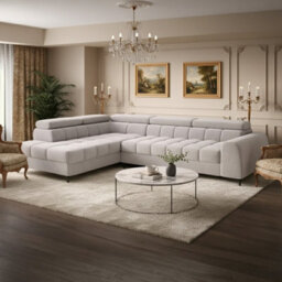 Aurelio L Shape Corner Sofa Bed With Storage And Adjustable Headrests, Modern Sleeper Sofa 268X204 Cm Beige Left