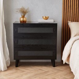Spinningfield Black Rattan Chest Of Drawers, 2 Drawers Clothes Dresser, Bedroom Drawers W/ Cane Fronted Drawers, Clothes Cabinet - thumbnail 4