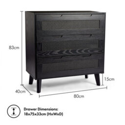 Spinningfield Black Rattan Chest Of Drawers, 2 Drawers Clothes Dresser, Bedroom Drawers W/ Cane Fronted Drawers, Clothes Cabinet - thumbnail 5
