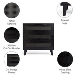 Spinningfield Black Rattan Chest Of Drawers, 2 Drawers Clothes Dresser, Bedroom Drawers W/ Cane Fronted Drawers, Clothes Cabinet - thumbnail 6