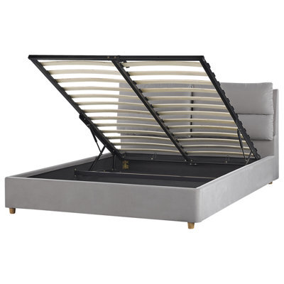 Beliani Ottoman Bed Velvet Batilly 160 X 200 Cm (Eu King Size) Light Grey - image 1