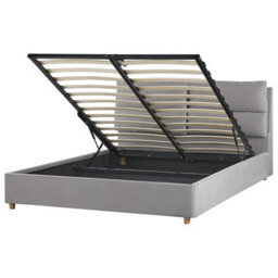 Beliani Ottoman Bed Velvet Batilly 160 X 200 Cm (Eu King Size) Light Grey - thumbnail 1