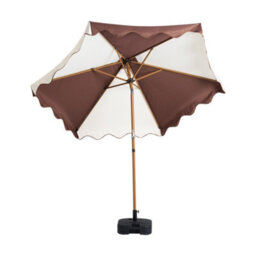 Hayward 2.7M Garden Parasol With Base & Cover, Brown Stripe Scalloped Edge Uv50 Tilt Patio Umbrella With Aluminium Pole - thumbnail 3