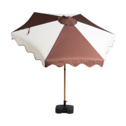 Hayward 2.7M Garden Parasol With Base & Cover, Brown Stripe Scalloped Edge Uv50 Tilt Patio Umbrella With Aluminium Pole - thumbnail 2