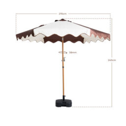Hayward 2.7M Garden Parasol With Base & Cover, Brown Stripe Scalloped Edge Uv50 Tilt Patio Umbrella With Aluminium Pole - thumbnail 5