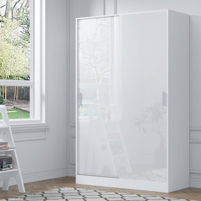 Reflect 2 Door Sliding Wardrobe - White Gloss & Matt White - Hanging Rails & Shelves - H:180Cm X W:120Cm X D: 58Cm - Modern Design - image 1