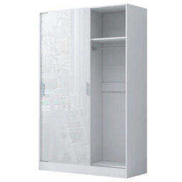 Reflect 2 Door Sliding Wardrobe - White Gloss & Matt White - Hanging Rails & Shelves - H:180Cm X W:120Cm X D: 58Cm - Modern Design - thumbnail 6