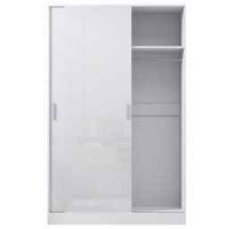 Reflect 2 Door Sliding Wardrobe - White Gloss & Matt White - Hanging Rails & Shelves - H:180Cm X W:120Cm X D: 58Cm - Modern Design - thumbnail 8