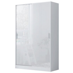 Reflect 2 Door Sliding Wardrobe - White Gloss & Matt White - Hanging Rails & Shelves - H:180Cm X W:120Cm X D: 58Cm - Modern Design - thumbnail 5