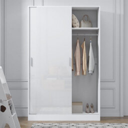Reflect 2 Door Sliding Wardrobe - White Gloss & Matt White - Hanging Rails & Shelves - H:180Cm X W:120Cm X D: 58Cm - Modern Design - thumbnail 4