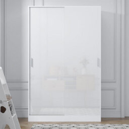 Reflect 2 Door Sliding Wardrobe - White Gloss & Matt White - Hanging Rails & Shelves - H:180Cm X W:120Cm X D: 58Cm - Modern Design - thumbnail 3