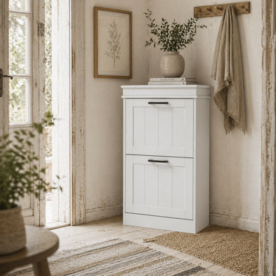 Wyld Haus Bana Wooden White Minimal 2-Drawer Tilt-Out Shoe Cabinet, Slim Hallway Storage For 10 Pairs (54 X 24 X 82.5 Cm) - image 1