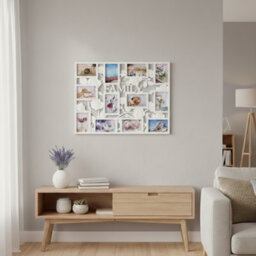 Deenz Rectangle 'family' Text Photo Frame 12 Picture Collage Shabby Chic Rose Floral Entwined Wall Mount 6X4'' White 69X55X2 Cm - thumbnail 2