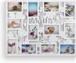 Deenz Rectangle 'family' Text Photo Frame 12 Picture Collage Shabby Chic Rose Floral Entwined Wall Mount 6X4'' White 69X55X2 Cm - thumbnail 4