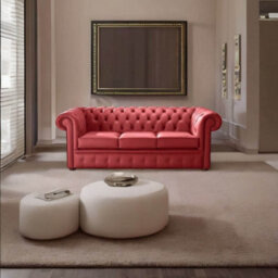 Chesterfield 3 Seater Shelly Poppy Red Leather Sofa Bespoke In Classic Style - thumbnail 2