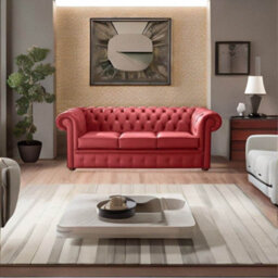 Chesterfield 3 Seater Shelly Poppy Red Leather Sofa Bespoke In Classic Style - thumbnail 3