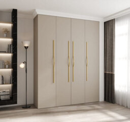 Arte Elegant Cashmere Como Ii Hinged Door Wardrobe H2460mm W1900mm D500mm, Four Doors, Sixteen Shelves, Two Hanging Rails, Gold Handles - thumbnail 2