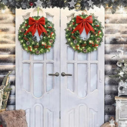Amorly Illuminated Front Door Christmas Wreath 40Cm, Battery Operated Led Wreath With Red Bow For Window, Fireplace Holiday Decoration - thumbnail 6