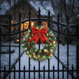 Amorly Illuminated Front Door Christmas Wreath 40Cm, Battery Operated Led Wreath With Red Bow For Window, Fireplace Holiday Decoration - thumbnail 1