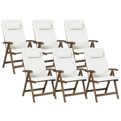 Beliani Set Of 6 Garden Chairs With Cushions Amantea Premium Acacia Wood Off-White - image 1