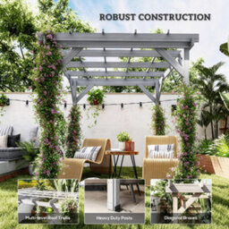 Outsunny 2 X 2M Wooden Pergola Kit, Garden Gazebo Shelter, Grey - thumbnail 6