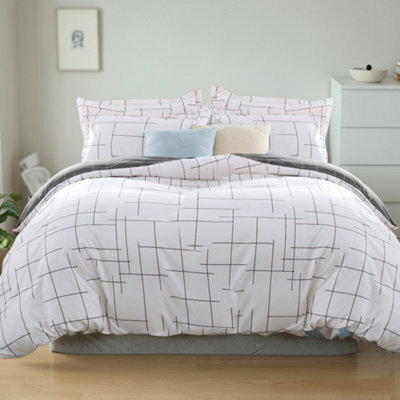 Aspire Homeware Printed Microfiber Duvet Cover Set, Grid Line Pattern Reversible, Super King, (L)220Cm X (W)260Cm - image 1