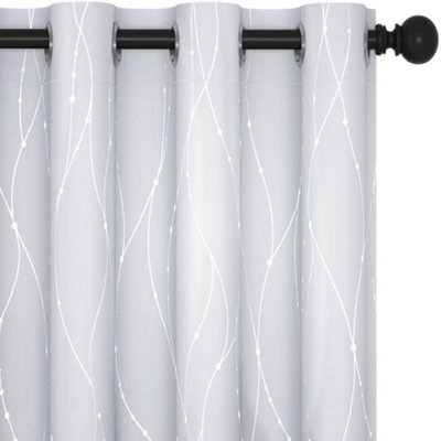Deconovo Super Soft Dotted Line Foil Printed Thermal Insulated Eyelet Blackout Curtains W46 X L72 Inch Silver Grey 2 Panels - image 1
