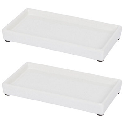 Harbour Housewares Ceramic Soap Dispenser Trays - White - Pack Of 2 - image 1