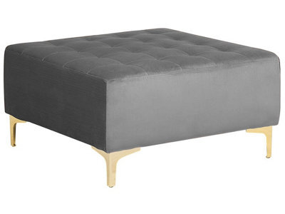 Beliani Velvet Tufted Ottoman In Grey With Gold Metal Legs - 80X80X41Cm - image 1
