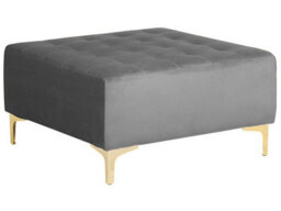 Beliani Velvet Tufted Ottoman In Grey With Gold Metal Legs - 80X80X41Cm - thumbnail 1