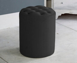 Slumbre Chesterfield Round Plush Velvet Foot Stool Pouffe -  Black