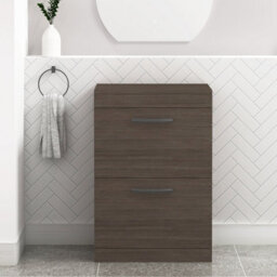 Royal Bathrooms Turin 600mm Grey Elm Floor Standing Worktop Vanity Unit - 2 Drawer With Matt Black Handle - thumbnail 1